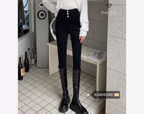 加绒加厚黑色牛仔裤女冬季弹力显瘦紧身裤小脚...