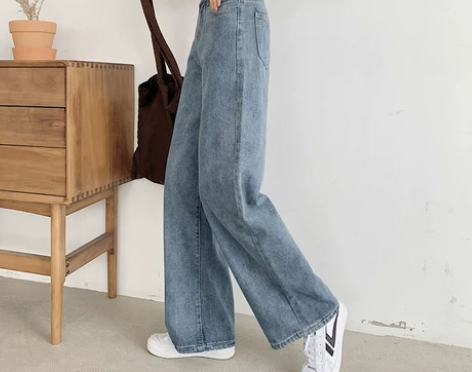 泫雅风女士牛仔裤2019夏季高腰宽松阔腿垂...