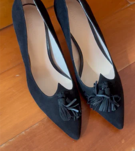 柯玛妮克 黑色流苏高跟鞋 浅口单鞋 正装鞋...