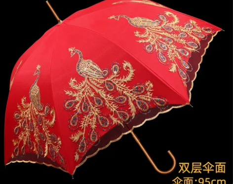 【狂欢价】红伞婚庆结婚出嫁伞蕾丝花边刺绣长...
