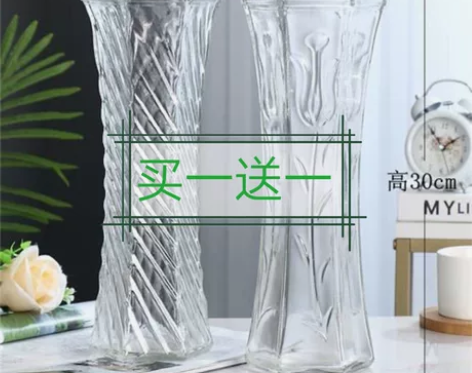 【买一送一】玻璃花瓶透明水养富贵竹百合花瓶...