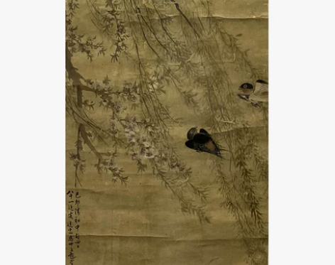 马中立  柳树燕子  纸本立轴 尺寸：78...