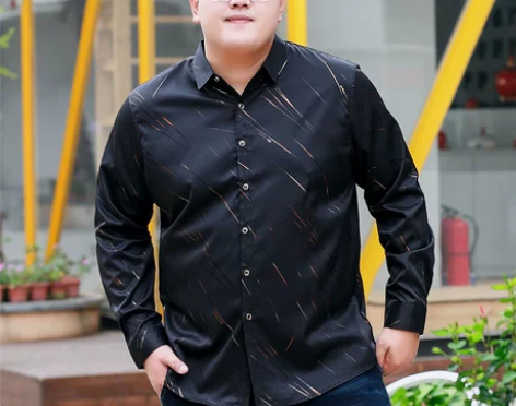 西普岸胖子男衬衫大码秋季加肥加大号男装肥佬...