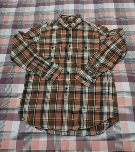 优衣库男士橘色经典格纹休闲衬衫,尺码:L码...