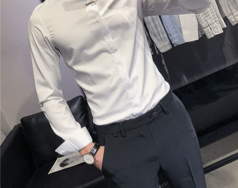 夏季痞帅短袖衬衫男士修身中袖暗扣百搭英伦免...