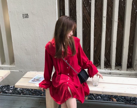 kumayes 韩版早秋新款娃娃领单排扣荷...