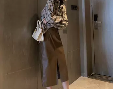 2020秋季新款半身裙中长款女高腰复古开叉...