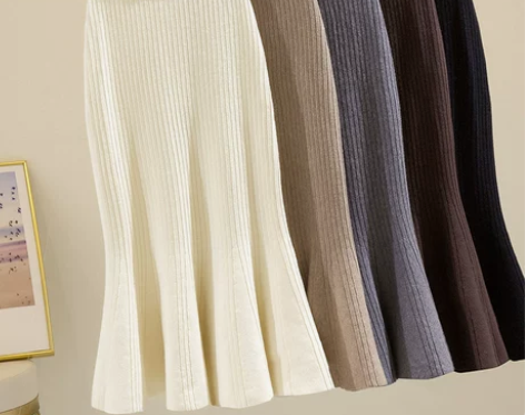 针织包臀鱼尾裙半身裙高腰中长款显瘦秋冬女弹...