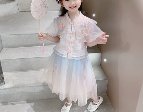 女童汉服裙子两件套2022新款女孩民族风刺...