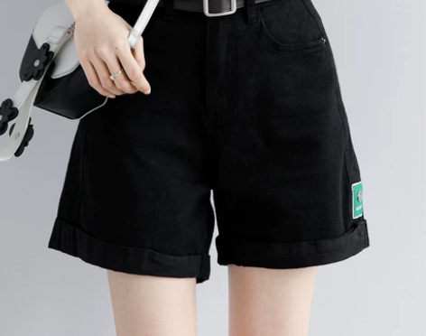2022夏季新款黑色高腰牛仔短裤女夏宽松薄...