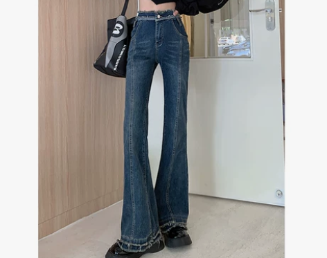 大码胖mm高腰牛仔裤女秋冬宽松复古毛边显瘦...