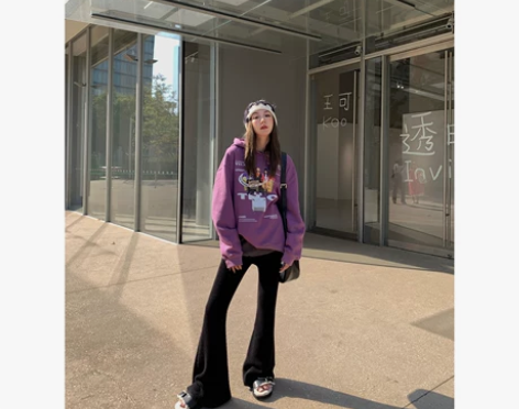 区区欧阳 黑色微喇针织休闲裤女冬季高腰显瘦...