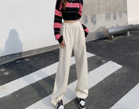 vfvk阔腿裤女高腰白色2022秋冬新款加...