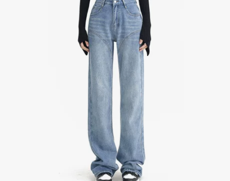 牛仔裤 牛仔裤子辣目子黑窄版直筒女春季20...