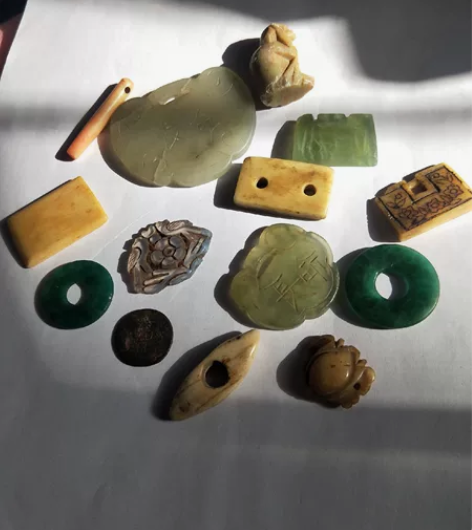 古代老玉雕玉佩玉锁骨雕二饼寿山石老琉璃平安...