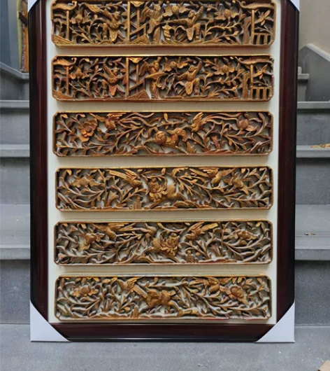 清代鎏金镂空雕板一套，好工艺，已装框可直接...