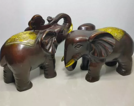 财富大象一对 黄铜仿紫铜鎏金复古工艺 批发...