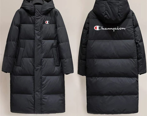日版冠军champion长款羽绒服连帽冬季...
