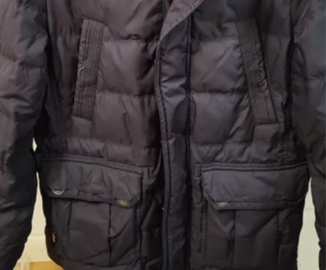 雪伦男士运动风红蓝条羽绒服,藏蓝色,口袋内...