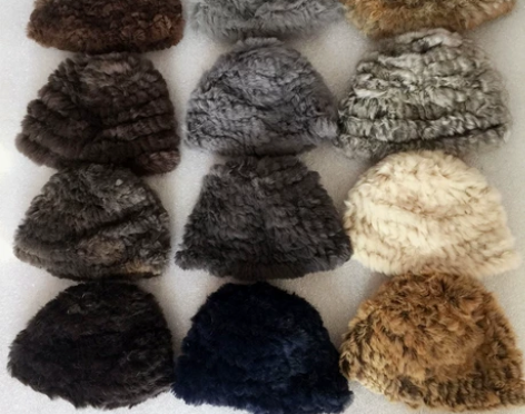 特价獭兔家兔毛毛帽子纯手工编织皮草帽子兔毛...