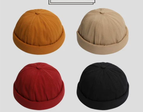 四季款瓜皮帽日本原宿黄色无檐水手帽子男休闲...