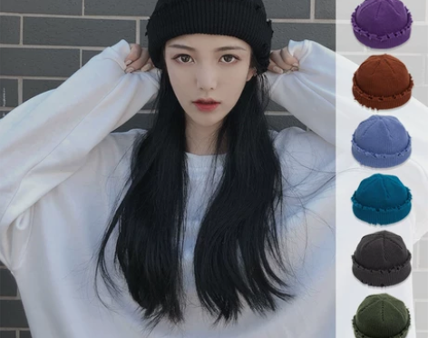 破洞瓜皮帽男韩版磨边针织毛线帽女日系加厚保...