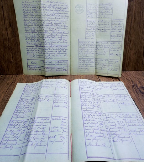 少见两份 1900以后 蓝色墨水手写 手绘...