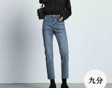 小直筒牛仔裤女2021年春装新款高腰宽松显...