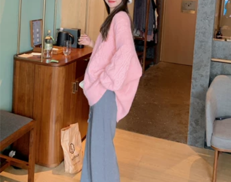SOLO爆爆高腰针织裤女秋冬垂感阔腿裤遛弯...