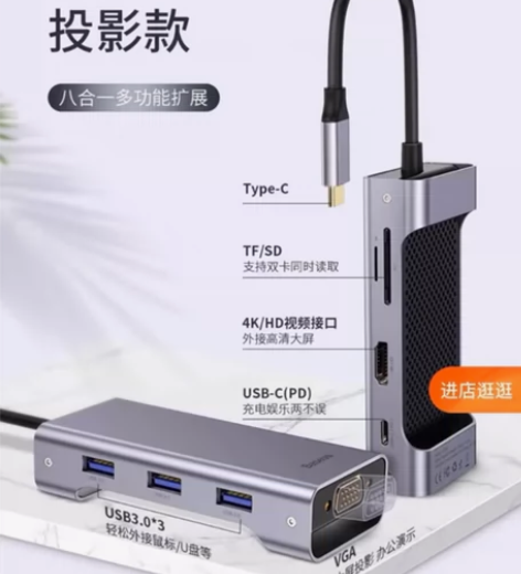 自用 倍思 铝合金外壳 八合一拓展坞。 你...