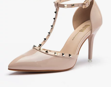 大东2017春季新款韩版丁字带铆钉高跟鞋女...