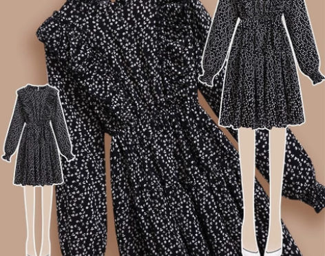 雪纺荷叶边连衣裙女2022年早秋季新款法式...