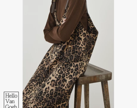 时游豹纹背带裙春夏季新款V领宽松复古百搭开...