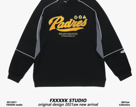 FXK原创潮牌高街拼接设计感毛巾绣圆领卫衣...