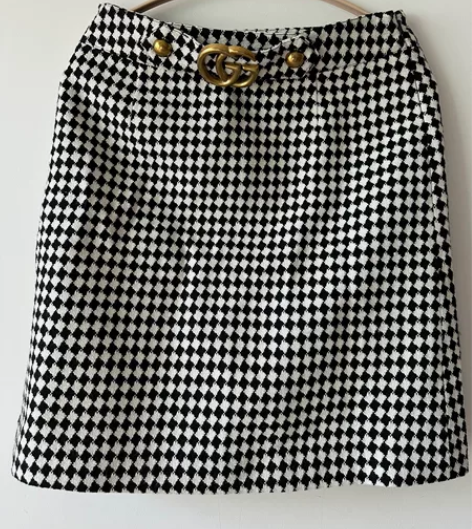 秋冬新款韩版千鸟格子字母高腰包臀半身裙女显...