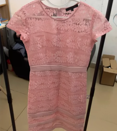 夏季女装新款优雅三道杠修身大摆裙藕粉色膝盖...