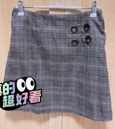 三彩春秋冬装新款英伦格子高腰a字裙短裙a型...
