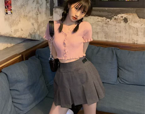 百褶裙女夏季甜酷风辣妹短裙灰色半身裙新款A...