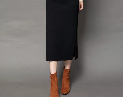 欧洲站新款铅笔裙纯色中长裙一步开叉修身针织...