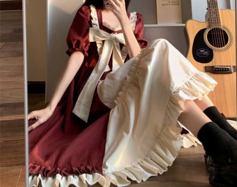 大码法式显瘦在逃公主风裙洛丽塔连衣裙女胖妹...