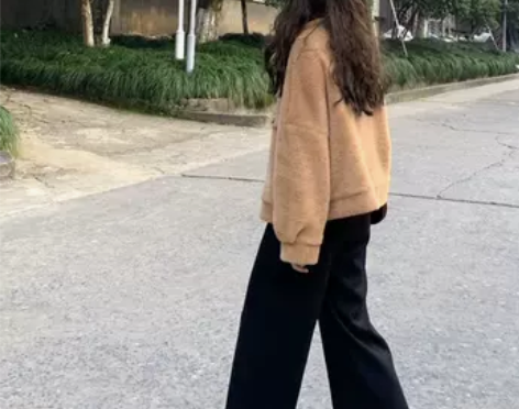 针织阔腿裤女春秋复古高腰宽松不显胯休闲裤垂...