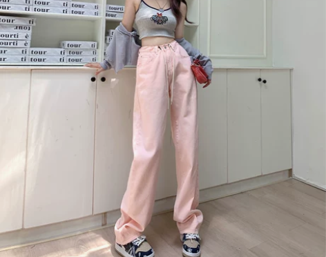 PVJ高腰阔腿牛仔裤女夏直筒宽松2023年...