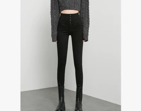 黑色牛仔裤女高腰加绒加厚小脚裤2021秋冬...