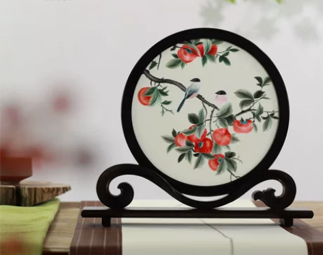 刺绣画 苏绣刺绣手工如意架摆件工艺品台屏简...