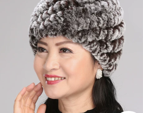 海宁獭兔毛绒帽女秋冬季老人帽中老年帽子围巾...