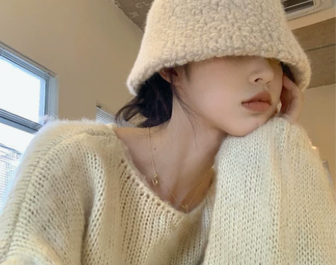 羊毛绒水桶帽子女秋冬显脸小毛毛盆帽大头围2...