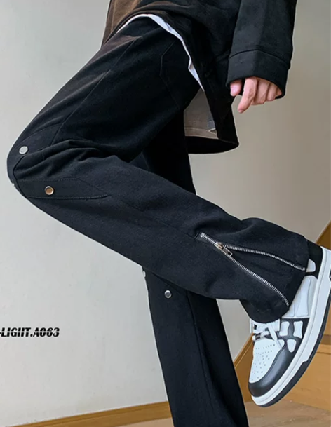 美式hiphop微喇休闲裤男款春秋大码修身...