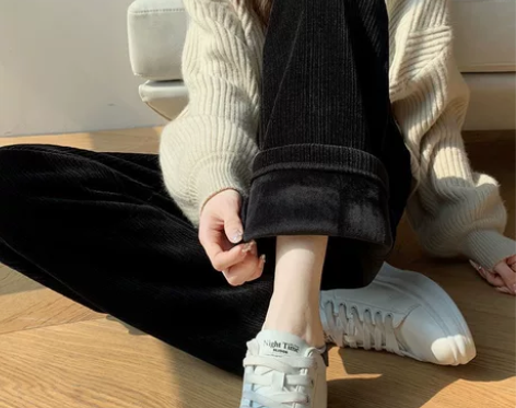 灯芯绒女裤秋冬季加绒裤子阔腿裤150矮个子...