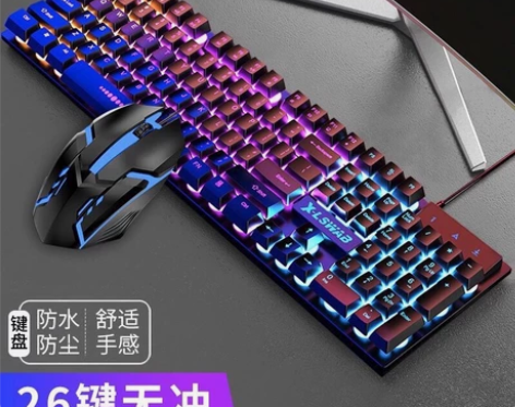 炫光牧马人机械手感有线键盘鼠标二件套游戏发...