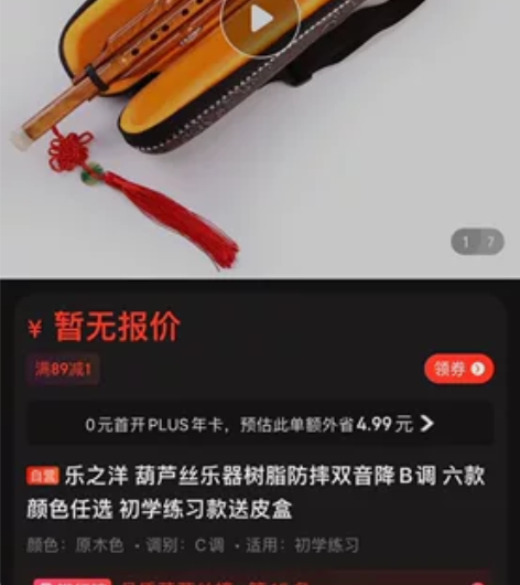 乐之洋 葫芦丝乐器树脂防摔双音降B调 感兴...